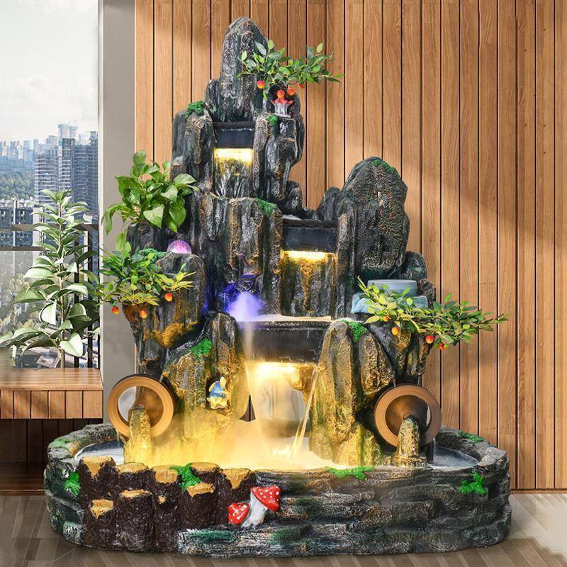 大型山流MVC水喷泉高山生财水景招摆财假件落地鱼池公室内办客厅