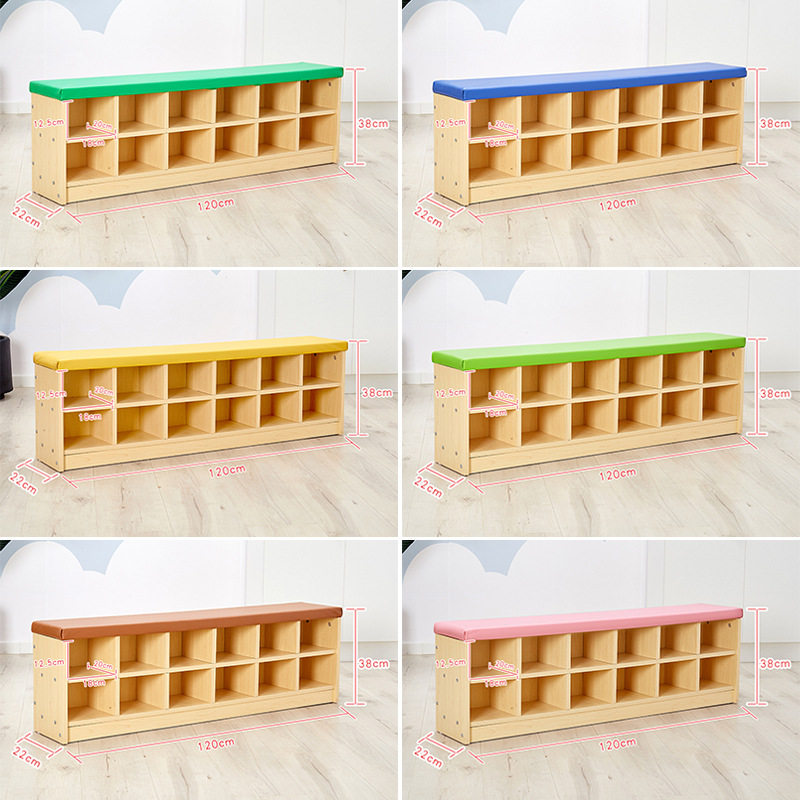 幼儿园软包可坐换鞋凳收纳鞋柜