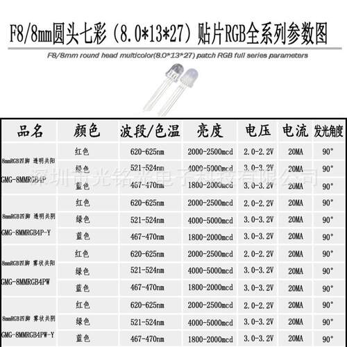 F8/8mRG8mmRGB四B四脚雾共阳LEm颜D发光二极管雾状直插灯珠色支状