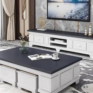 新中式火烧石实木茶电视439柜合简约现组代储几物理石客大厅家用