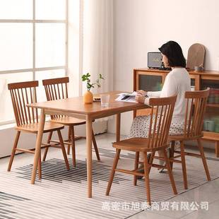 餐厅家高90cm具高靠背无木扶餐手实椅家用木蜡油桃木樱原木色温莎