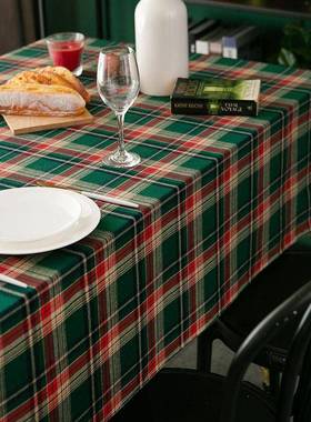 OF9苏格兰格子桌D布墨绿餐桌宴会布置美式布古餐圣复诞节摆TQV拍
