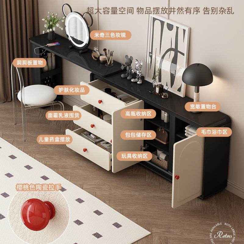 法式奶油风床尾柜梳复妆台斗柜3一体超薄0c室m卧OYF极窄伸缩古化