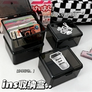 收纳盒桌面ins无印风透黑翻盖式 卡片收纳盒卡手账防尘文具整理盒