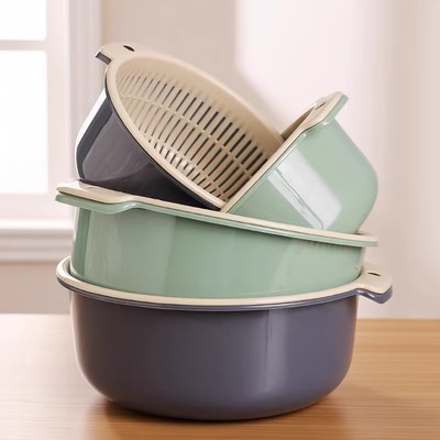 双层圆形塑料洗菜盆沥水篮