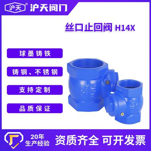 沪天阀门丝口止回阀H14X球墨铸铁软密封螺纹止回阀DN15-DN100