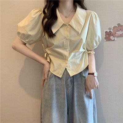 法式娃领衬衫短袖女夏设计