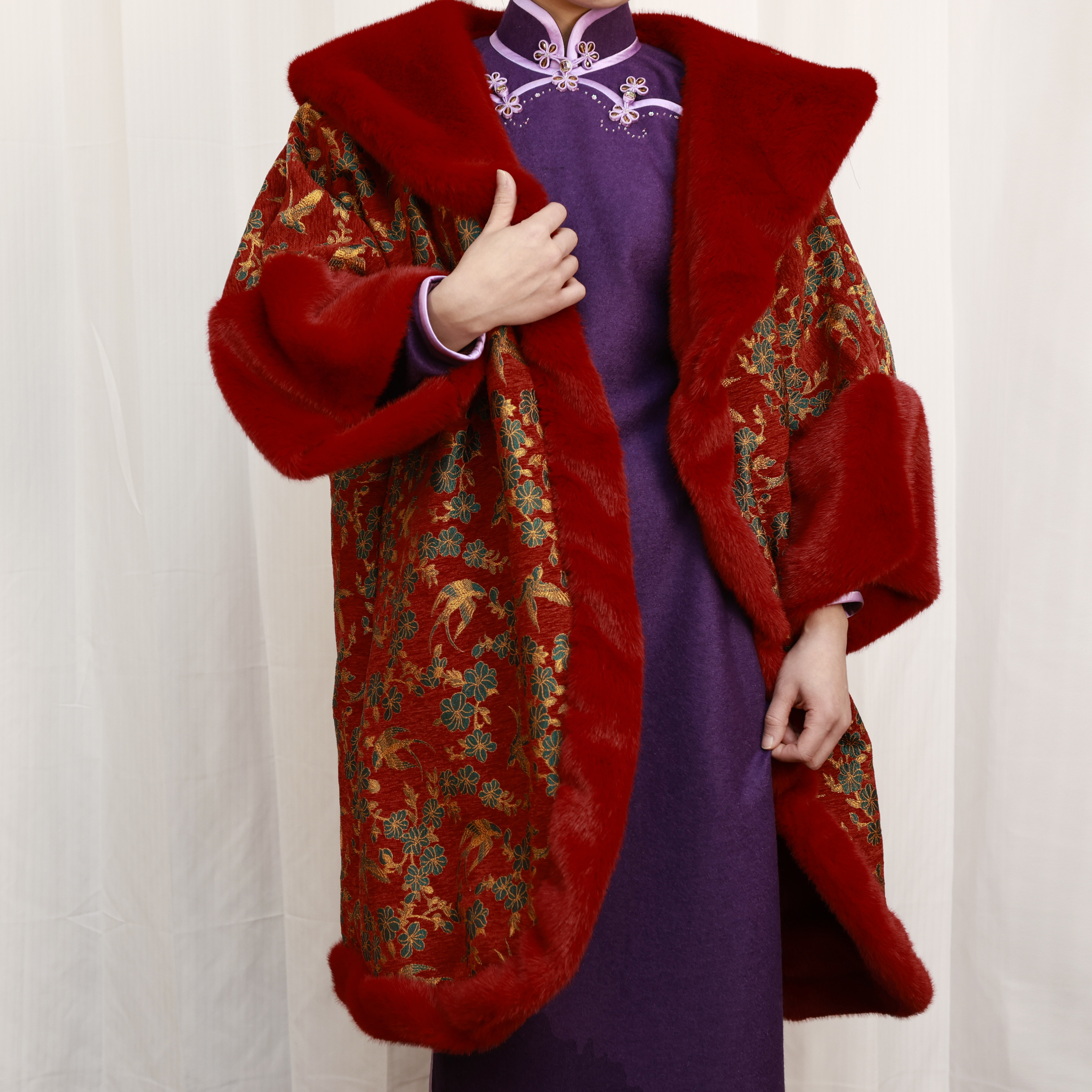 和无晓遇红色中国风旗袍披袄