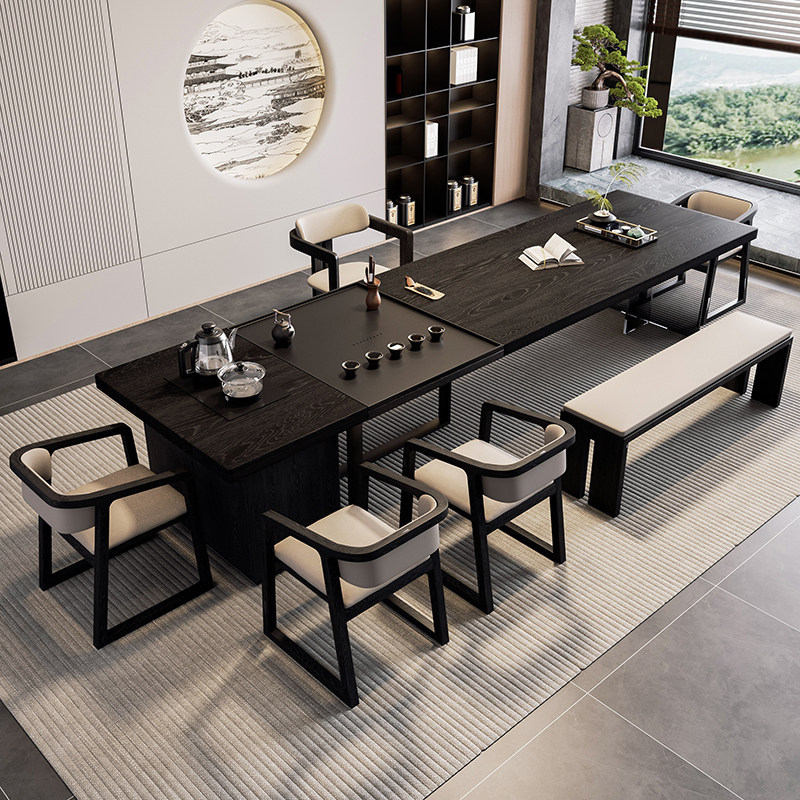 实木大板茶桌椅组合现代高级感家用客厅办公室新型烧水壶茶台一体