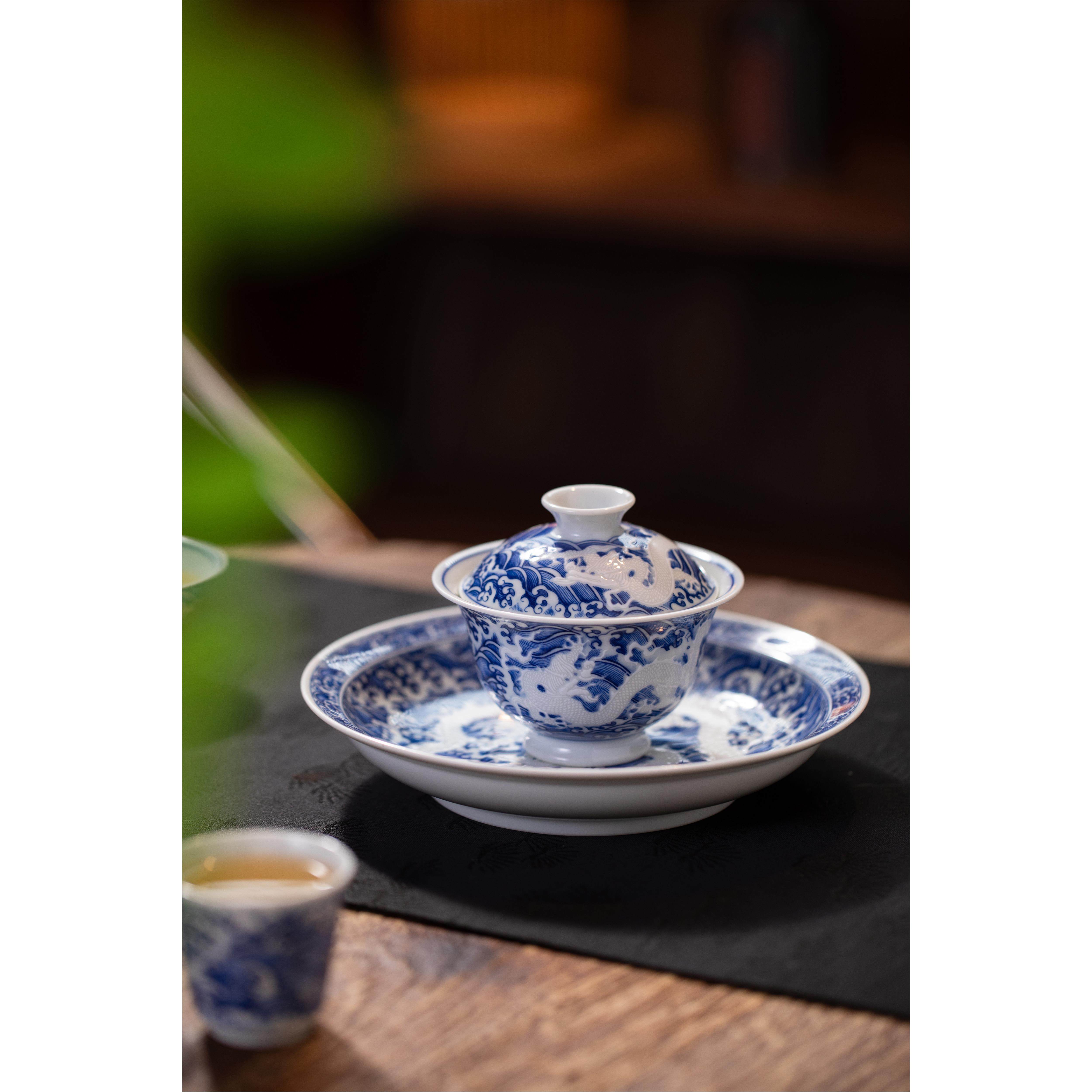 景德镇手工海水纹盖碗茶杯套装家用泡茶碗陶瓷功夫茶具茶杯主人杯