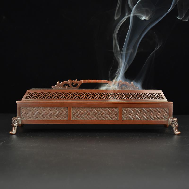 紫铜卧香炉龙韵宣德纯铜线香香炉家用供奉苏工小号香薰线香炉铜炉