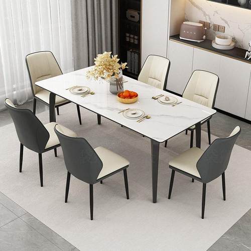 袋狮意式轻奢岩板餐桌石墨烯加热暖菜家用极简长方形饭桌椅组合