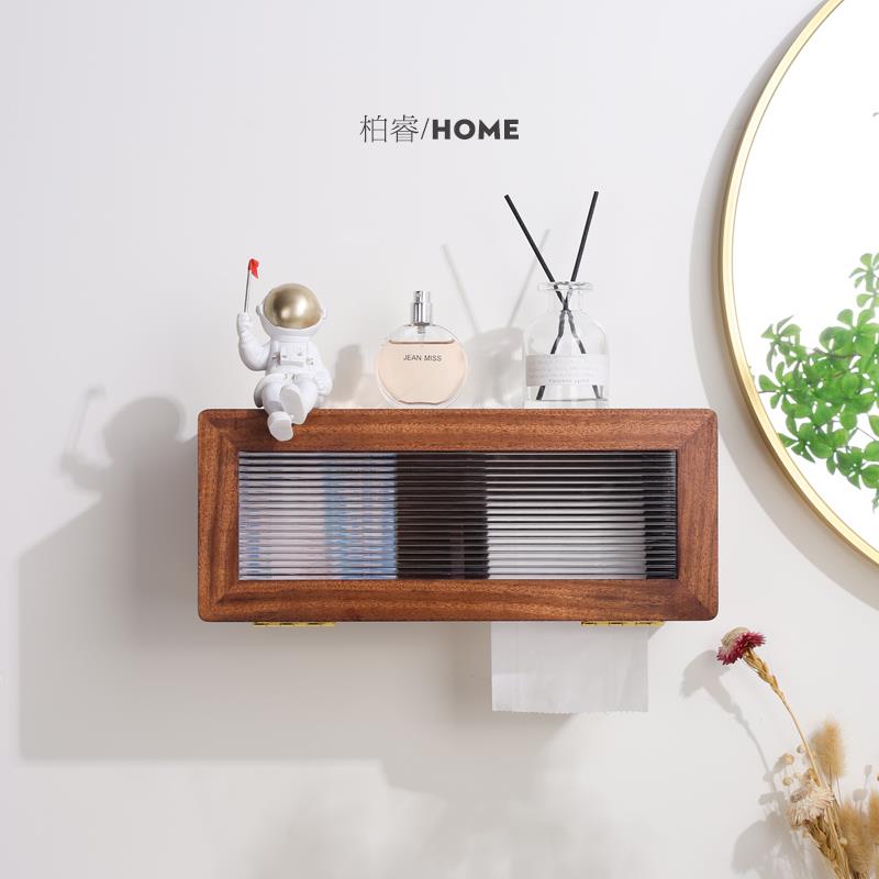 实木卷纸盒厕所免打孔壁挂式纸巾架浴室卫生间纸巾挂墙收纳置物架