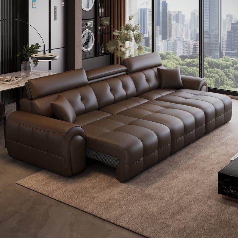 可躺可睡意式极简劳伦斯零靠墙电动功能沙发简约客厅新款真皮沙发