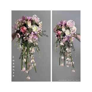 new新中式森系摄影工作室户外婚纱照拍摄道具婚礼手捧花瀑布花hot