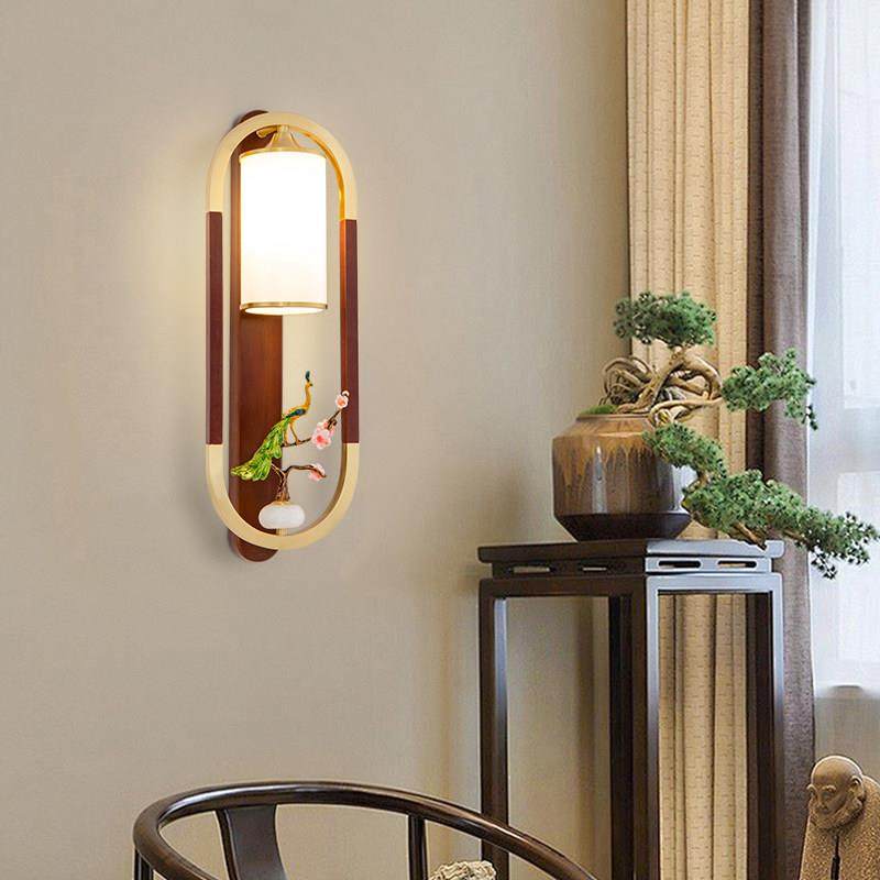 新中式全铜壁灯实木客厅电视背景墙灯中国风玄关走廊卧室床头壁灯