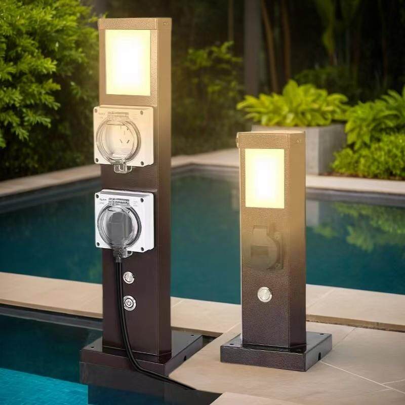 304不锈钢室户外防水插座柱防雨带灯庭院花园别墅电车充电桩立柱