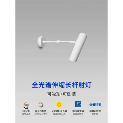 可墙壁侧装射灯 长杆伸缩吊杆壁式明装展会展览照画长臂led导轨灯