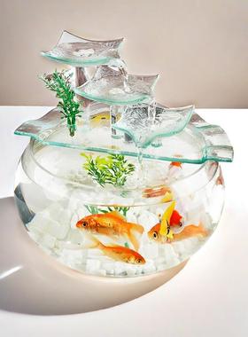 流水摆件循环水桌面小型客厅玄关喷泉小鱼缸开 业招财礼物家居造