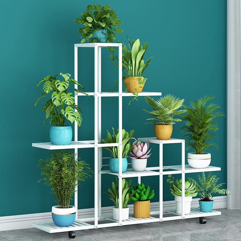 铁艺花架落地式客厅多层阶梯架多肉阳台置物架欧式移动带轮花盆架