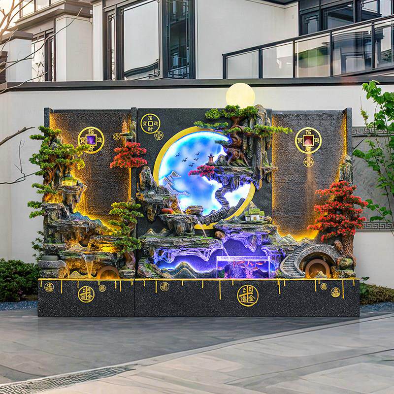 大型假山水幕墙流水喷泉装饰客厅商铺招财鱼缸摆件别墅庭院造景