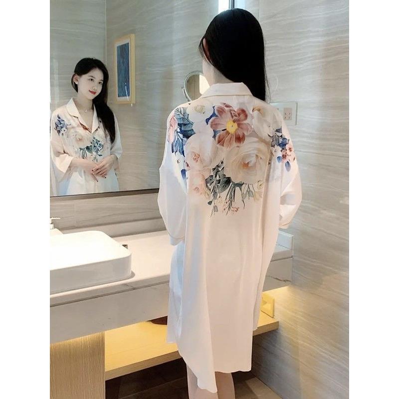 2025夏季女装睡衣新款高端薄大码流行衬衫睡衣外穿家居服