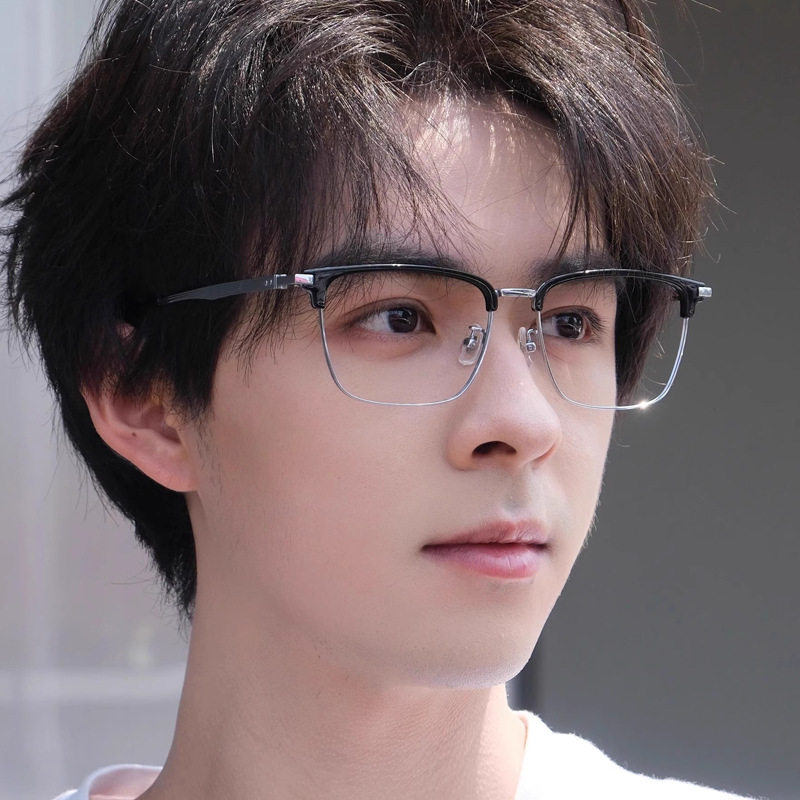 新款禁欲男友眉毛半框防蓝光平光镜金属框架近视