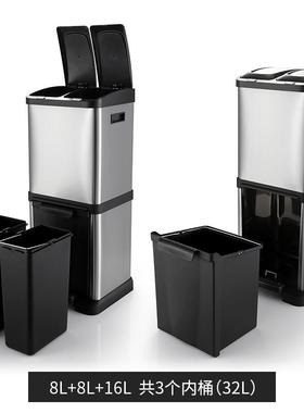 脚踏式不锈钢环SR3-32L保双层类垃圾公桶室内干湿分分离用厨房家