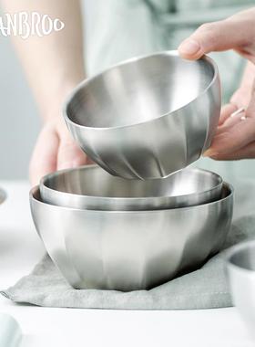 芬兰MI不SANBO餐O314059616锈钢碗家用双层加厚儿童具防摔汤碗辅R