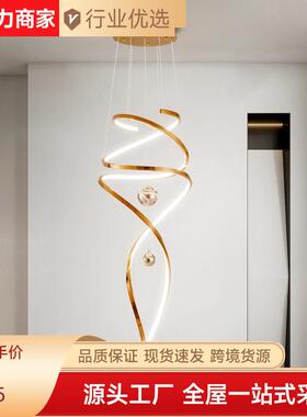 楼奢梯吊15917灯客厅复式楼ot公寓长l吊灯轻不锈钢别墅旋转挑f空