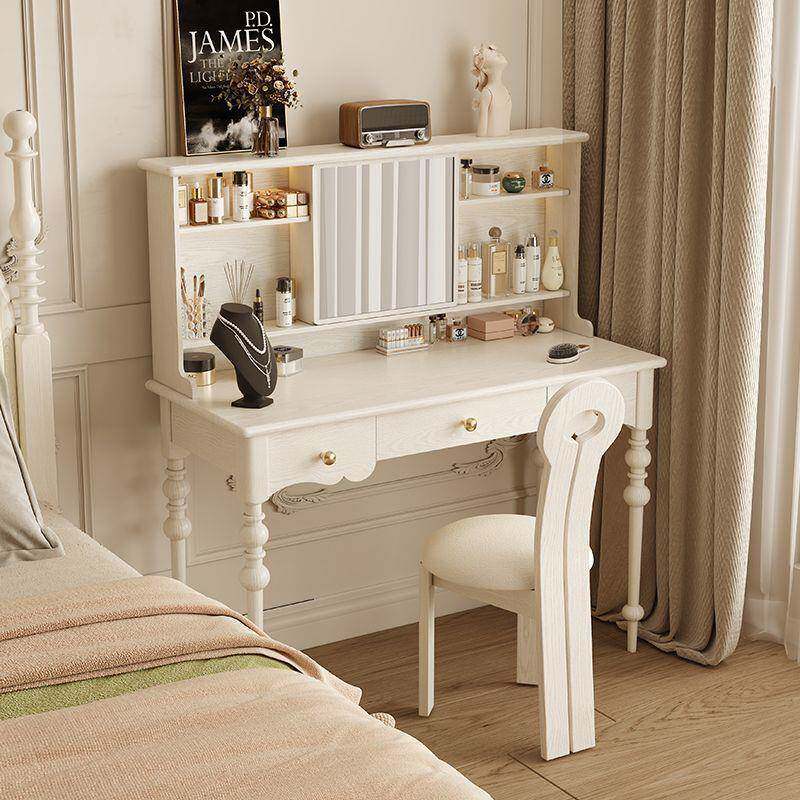 卧纳室梳柜法式奶ITT油风实木梳斗柜白色美式复古妆台妆收化妆桌