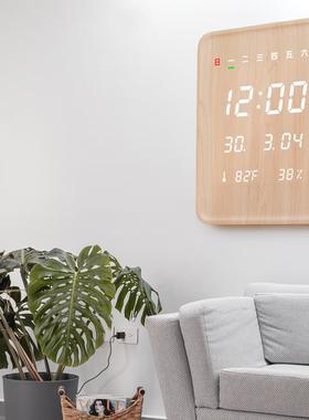 2?原木挂钟免客F777JSJ8挂厅钟表墙电子钟万年历025年新款打孔实