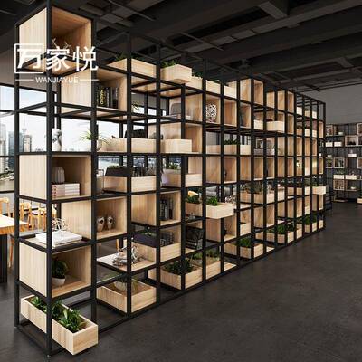 工业公室铁艺隔层风断置物架落办地多展柜餐厅装饰屏NFT风书架