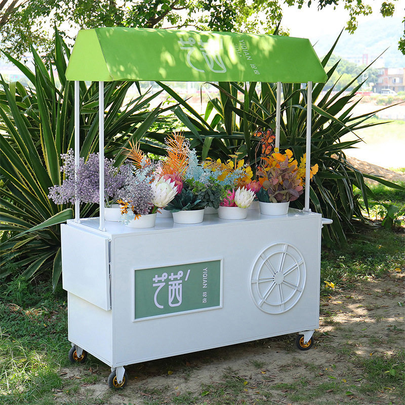 户外铁艺小推车集市摊位花车流动鲜花贩卖车花店展示活动手推展车
