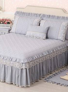 棉LI6单件床裙蕾丝床罩纯棉A轻奢白色盖床笠F7597TMS夹床遮丑