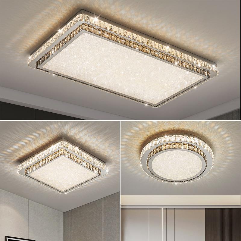 简约不锈钢客厅长L方形水晶灯大新款大气豪华卧803室ED圆厅形吸顶