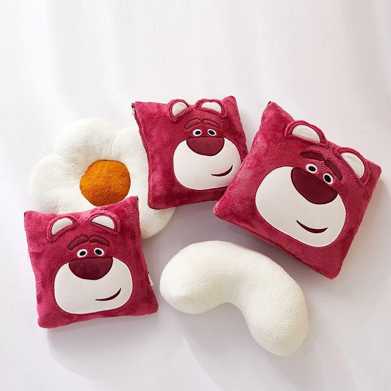 草熊午休加厚汽车折叠车用被枕头办室NHS午睡莓毯子二合一抱枕公