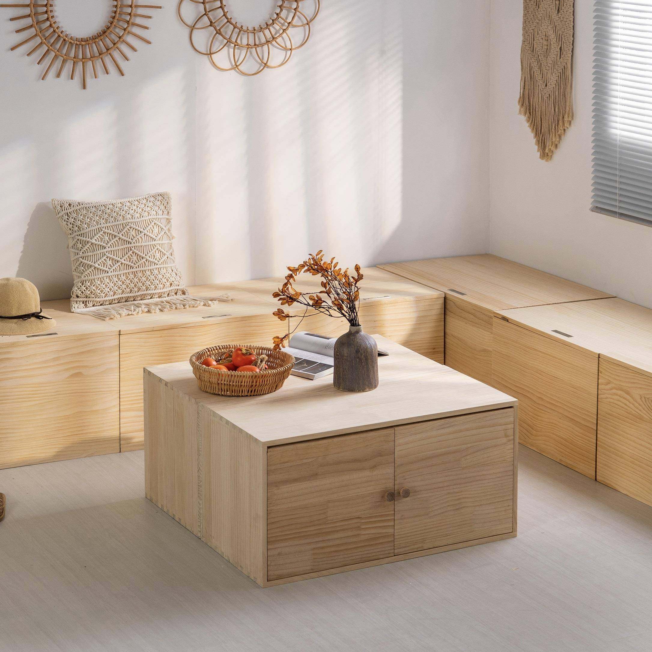 N01榻米木箱子储物箱长方柜子实榻木收纳拼接床箱加形宽拼箱接柜