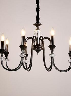 全法式复古蜡21841烛水晶厅吊灯灯黑色美式轻奢中古风南洋风客餐