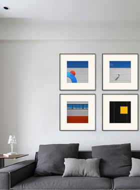 蓝色色装饰画轻奢风建筑摄影挂画计设艺术卡橙纸师S-282壁画客厅