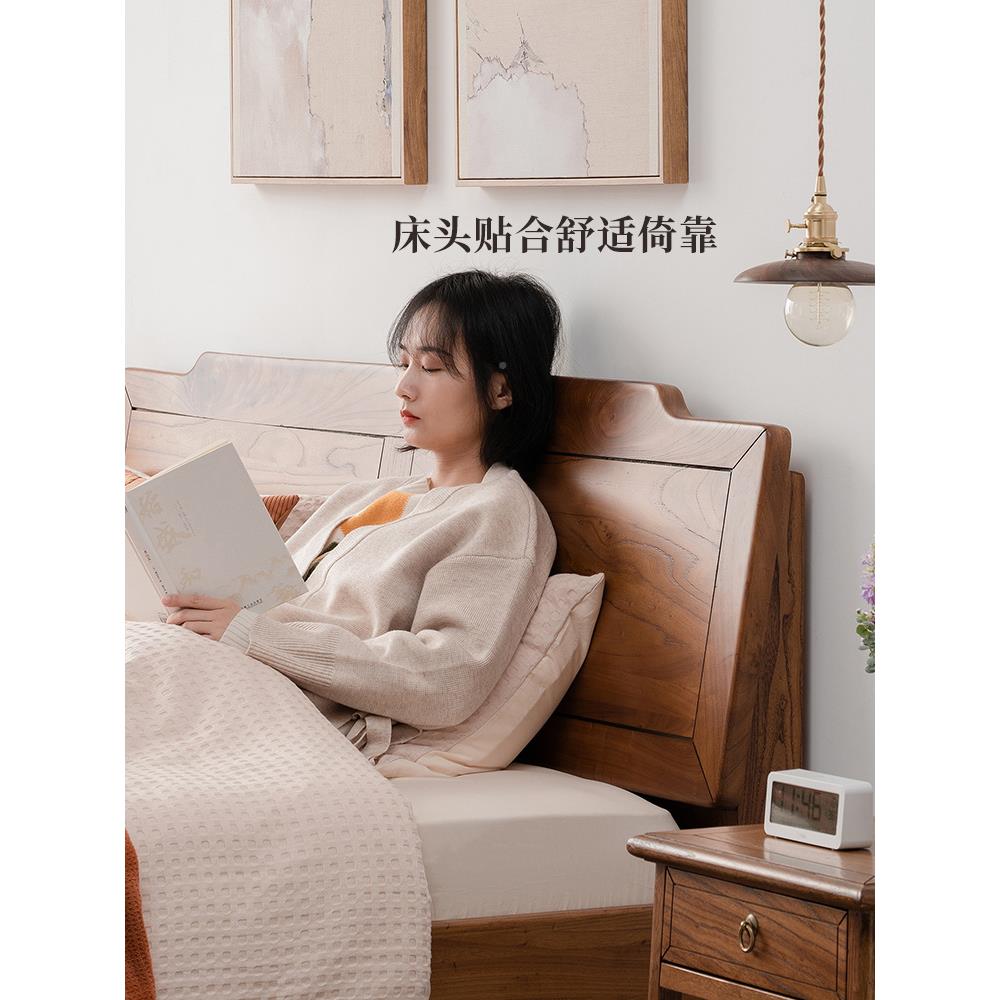 AL新中式6双人床老榆木8实木1.米物储加厚大床箱KBA体收纳简约主