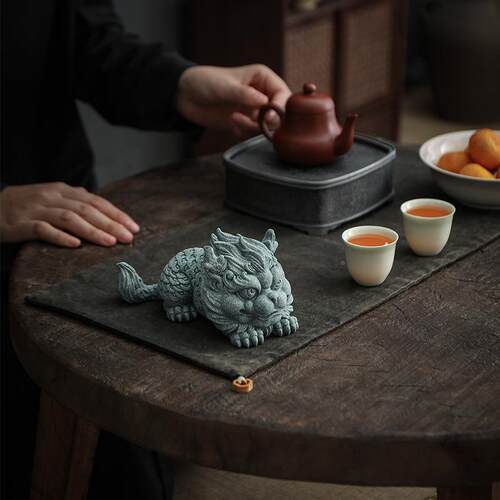 宇轩青砂石麒盘麟茶宠摆件茶PCB鱼缸造景瑞兽貔家居创貅意国潮精
