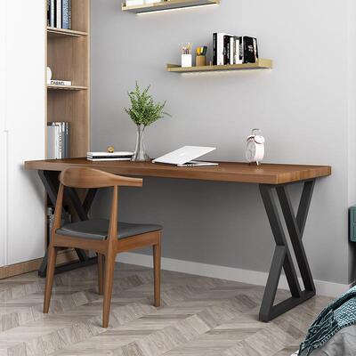 简约实木书家用书房学习工作台现代铁艺职71083桌员单人电桌脑办