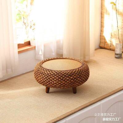 藤炕几简约飘窗桌子小茶轻几卧小室阳台民编宿小圆桌奢榻榻米TPO