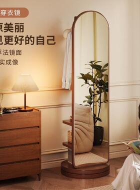 拱形旋转15716身镜落地镜家用卧室衣镜子移动大挂试衣全帽架一体