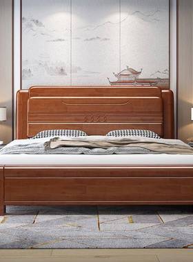 实木床.8米现代简约主IEQ卧大双床1出租房经型单济人高箱储物床1.