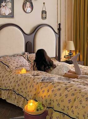 法式复古软包床.古8木米大床主卧室实家具1简BOL约中双人床轻奢布