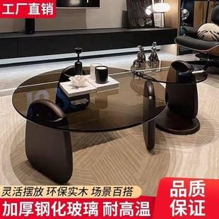 形茶几厅家用HKU小户型轻奢现创代客茶桌简约意圆钢化玻璃茶几桌