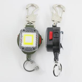 现货悬停带背夹多功能可充电手电筒可伸缩加粗钢丝绳易拉扣徽章夹