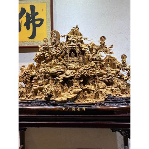 沉香木雕饰品九龙三十三观音菩萨西三圣雕刻工艺品佛像根雕定做